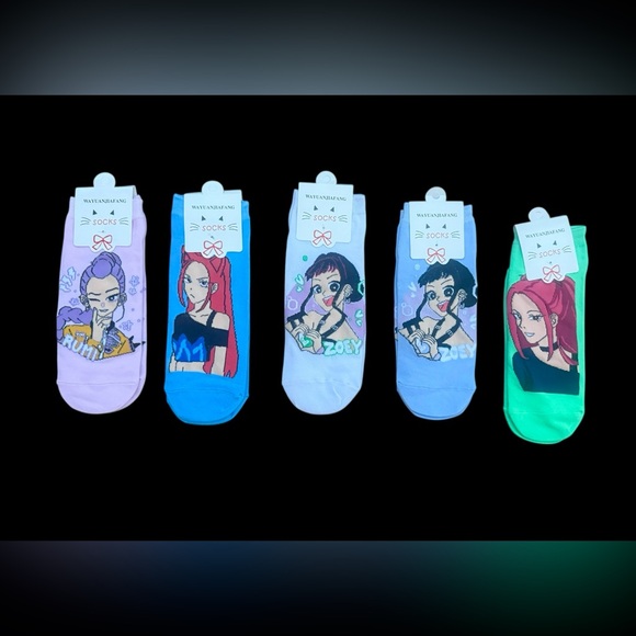 K Pop Accessories - Colorful K- POP Demon Hunters Character ankle Socks Set of 5 gift